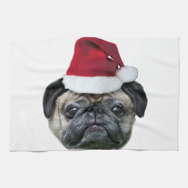 Christmas pug dog tea towel (Horizontal)
