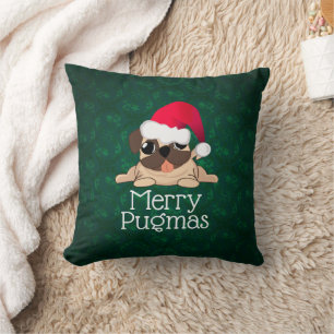 Christmas Pug Dog Throw Pillow 16" x 16"