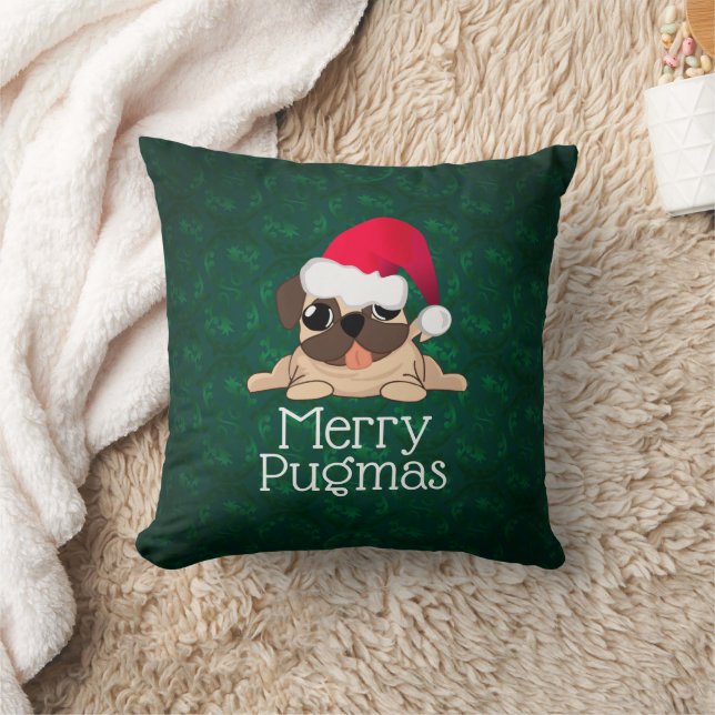 Christmas Pug Dog Throw Pillow 16" x 16" (Blanket)