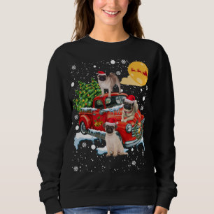 Christmas Pug Dog With Vintage Red Truck Funny Xma Sweatshirt