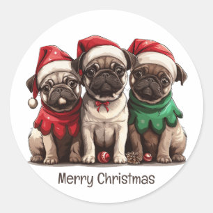 Christmas Pug Dogs Classic Round Sticker