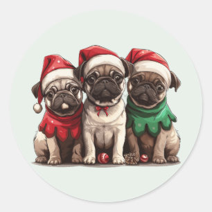 Christmas Pug Dogs Classic Round Sticker