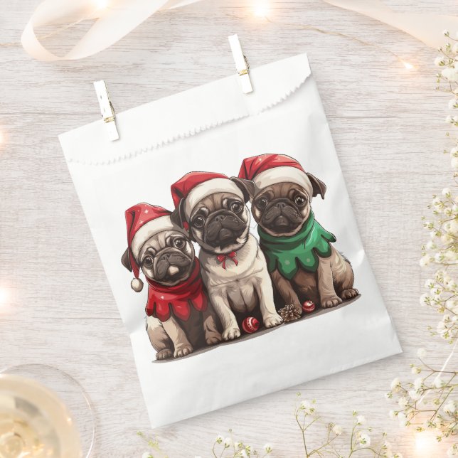 Christmas Pug Dogs Favour Bags (Clipped)