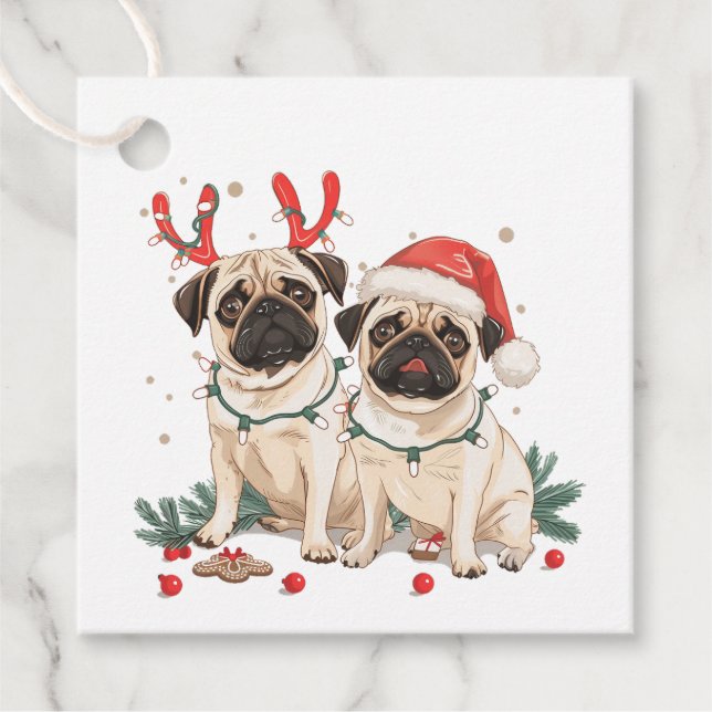 Christmas Pug Dogs Favour Tags (Front)