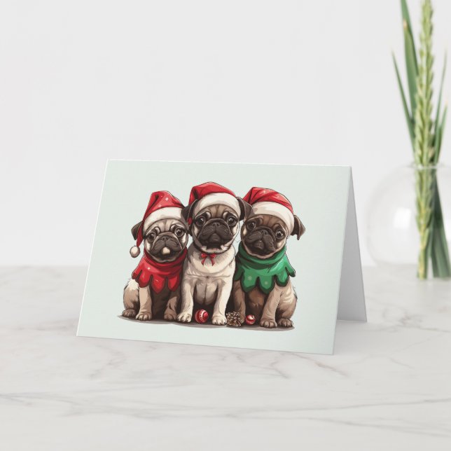 Christmas Pug Dogs Holiday Card (Front)