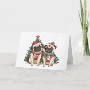 Christmas Pug Dogs Holiday Card