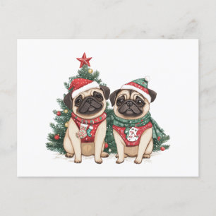 Christmas Pug Dogs Holiday Postcard