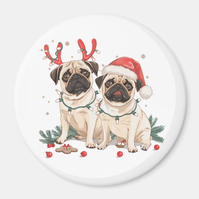 Christmas Pug Dogs Magnet (Front)