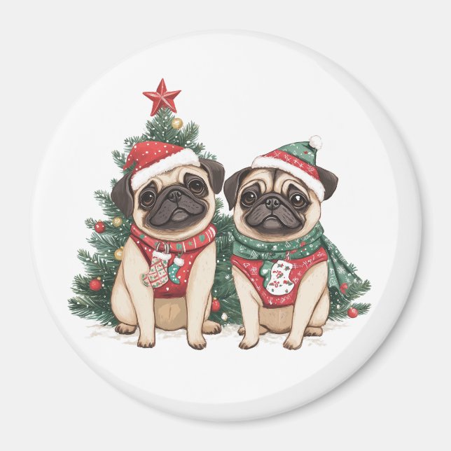 Christmas Pug Dogs Magnet (Front)