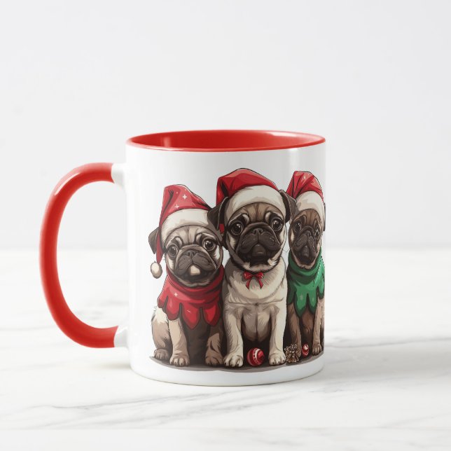 Christmas Pug Dogs Mug (Left)
