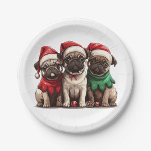 Christmas Pug Dogs Paper Plate