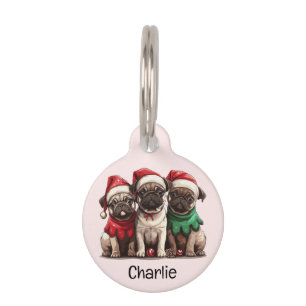 Christmas Pug Dogs Pet Tag