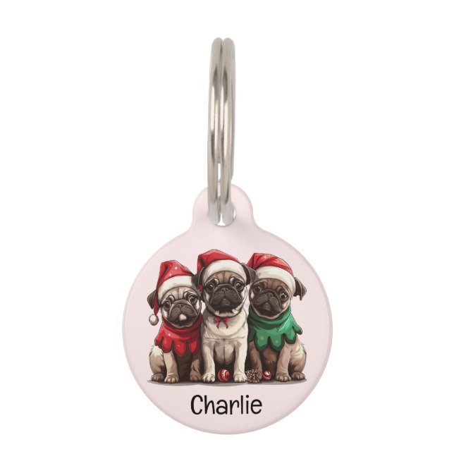 Christmas Pug Dogs Pet Tag (Front)