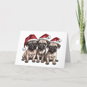Christmas Pug Dogs Santa Holiday Card