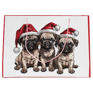 Christmas Pug Dogs Santa Large Gift Bag