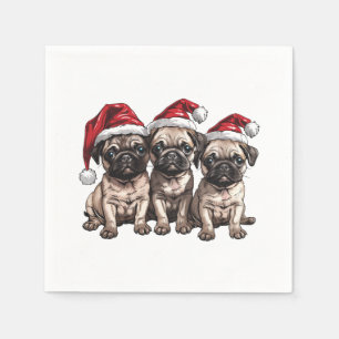 Christmas Pug Dogs Santa Napkin