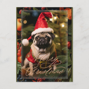Christmas Pug Elf Holiday Postcard