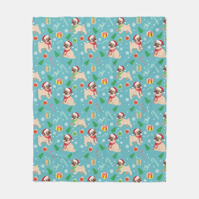 Christmas Pug Fleece Blanket (Front)