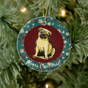 Christmas pug floral ceramic tree decoration