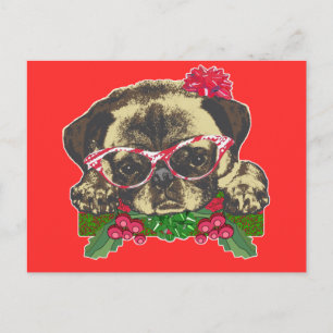 Christmas Pug Holiday Postcard