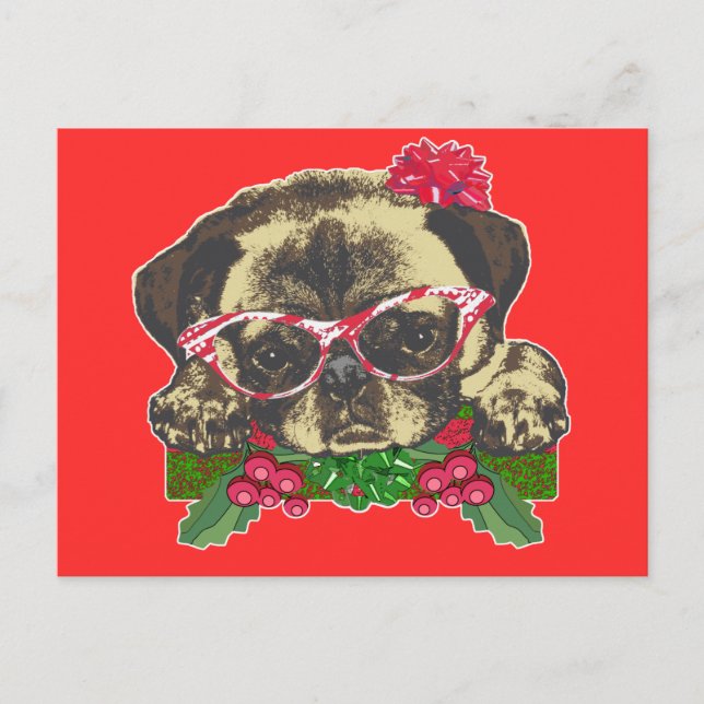 Christmas Pug Holiday Postcard (Front)