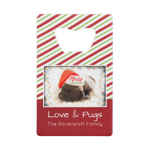 Christmas Pug in Santa Hat with Christmas Lights