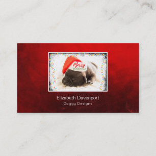 Christmas Pug in Santa Hat with Christmas Lights Business Card