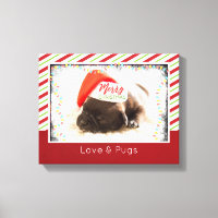 Christmas Pug in Santa Hat with Christmas Lights