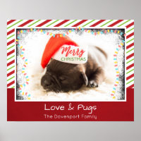 Christmas Pug in Santa Hat with Christmas Lights