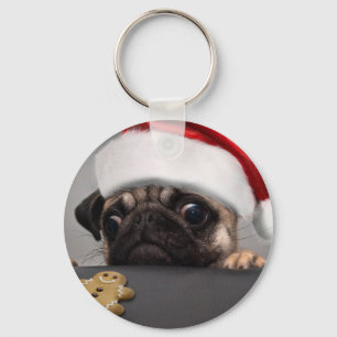 Christmas Pug Key Ring