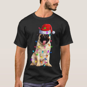 Christmas Pug lights Santa Hat Decorations T-Shirt