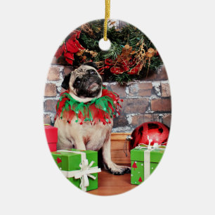 Christmas - Pug - Lily Lou Ceramic Tree Decoration