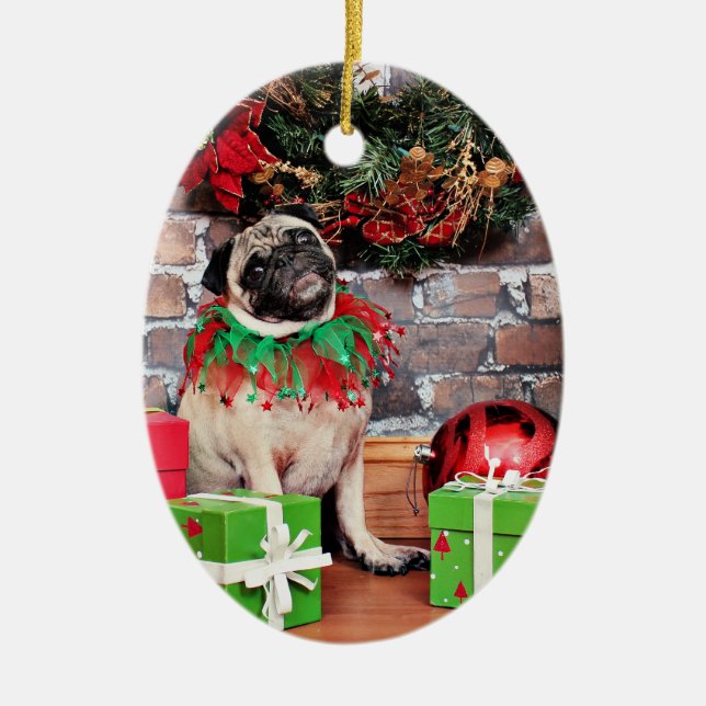Christmas - Pug - Lily Lou Ceramic Tree Decoration (Front)