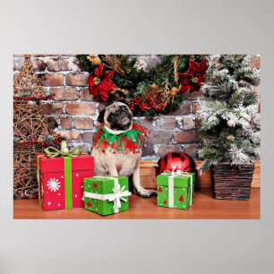 Christmas - Pug - Lily Lou Poster