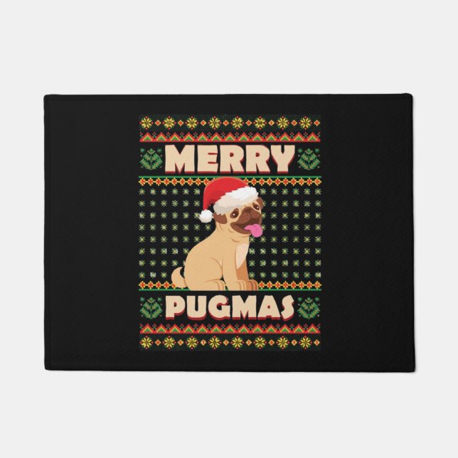 Christmas Pug Merry Xmas Dog Life   Doormat (Front)