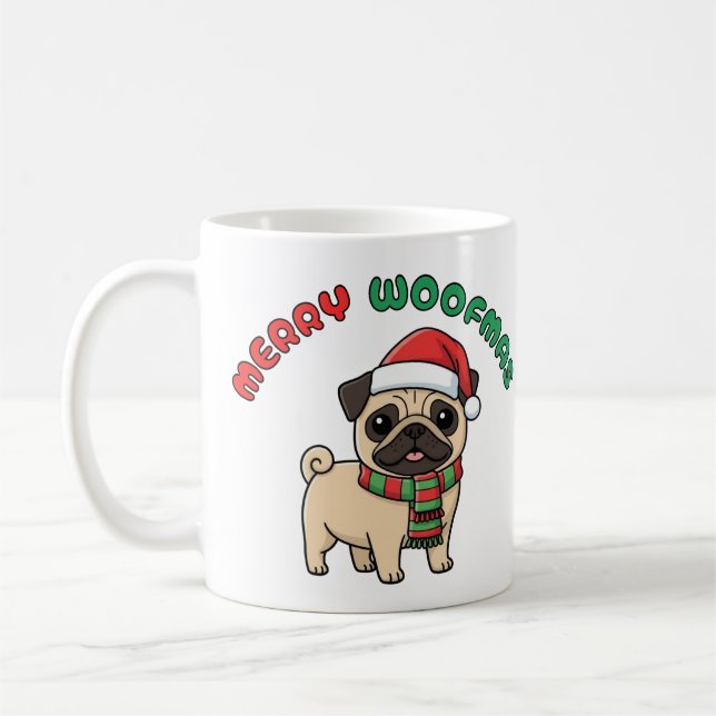 Christmas Pug Mug: Merry Woofmas Coffee Mug (Left)