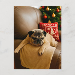 Christmas Pug Postcard Cozy Holiday Evening
