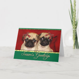 Christmas Pug Puppies Holiday Card