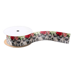Christmas pug puppies Satin Ribbon