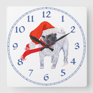 Christmas Pug Square Wall Clock