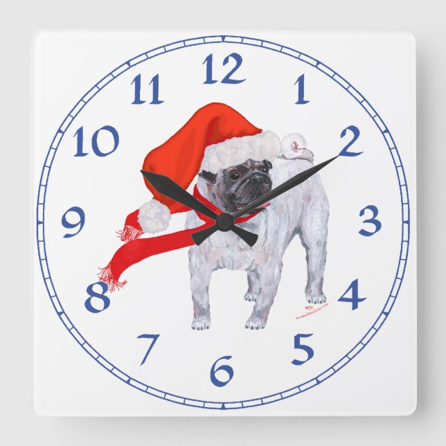 Christmas Pug Square Wall Clock (Front)