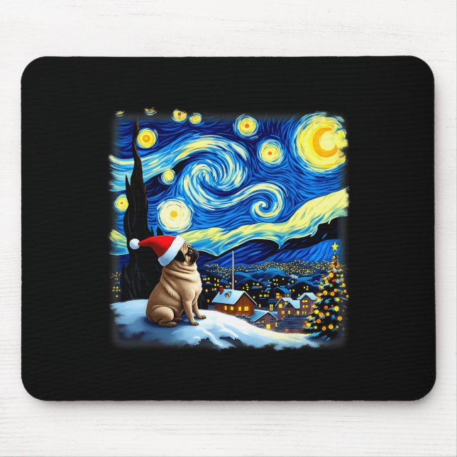 Christmas Pug Starry Night  Mouse Mat (Front)