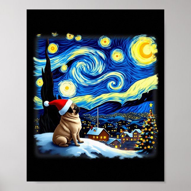 Christmas Pug Starry Night  Poster (Front)