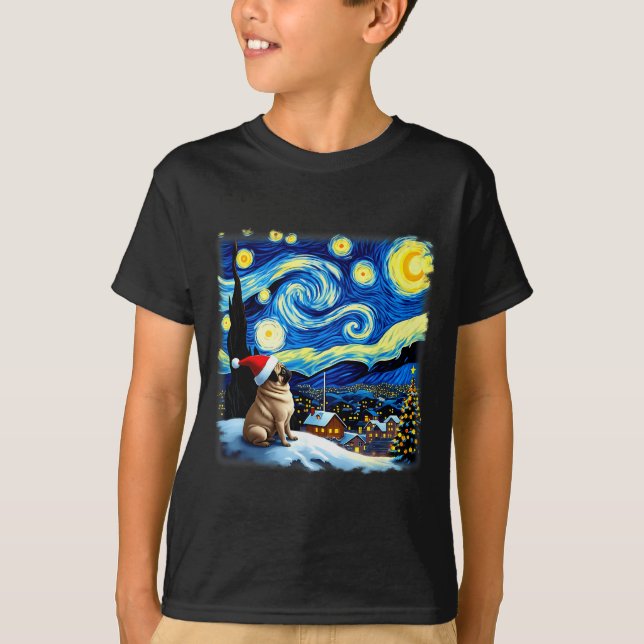 Christmas Pug Starry Night  T-Shirt (Front)