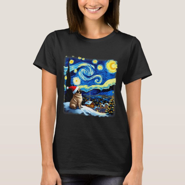 Christmas Pug Starry Night  T-Shirt (Front)