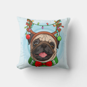 Christmas Pug Throw Pillow