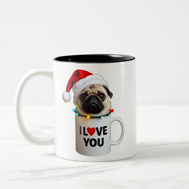 Christmas Pug Two-Tone Coffee Mug (Left)