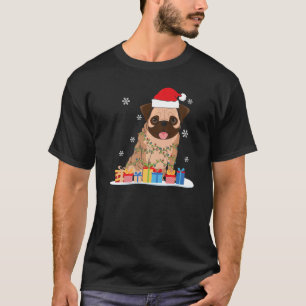Christmas Pug With Christmas Tree Lights & Santa H T-Shirt