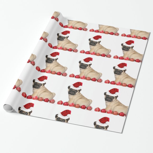 Christmas Pug wrapping paper (Unrolled)