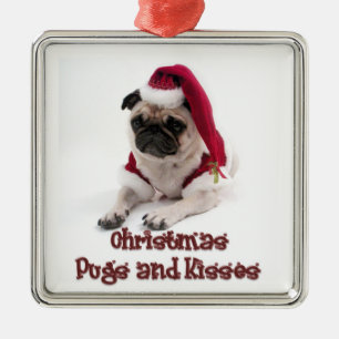 Christmas Pugs and Kisses Metal Tree Decoration